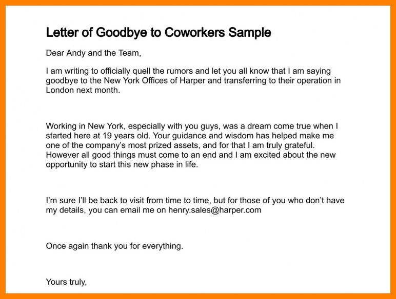 sample job farewell letter